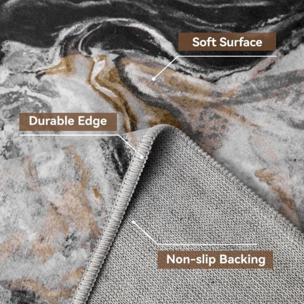 New 5x7 Black & Grey Marble Rug. Ultra-Soft, Washable, Non-Slip, Modern Carpet - Picture 5 of 7